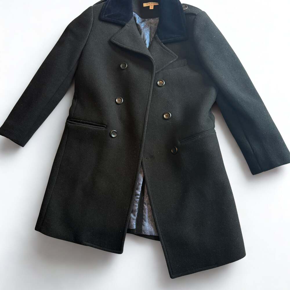 Isaac Mizrahi Boys Size 10 Velvet Collar Quilt Lined Wool Blend Peacoat